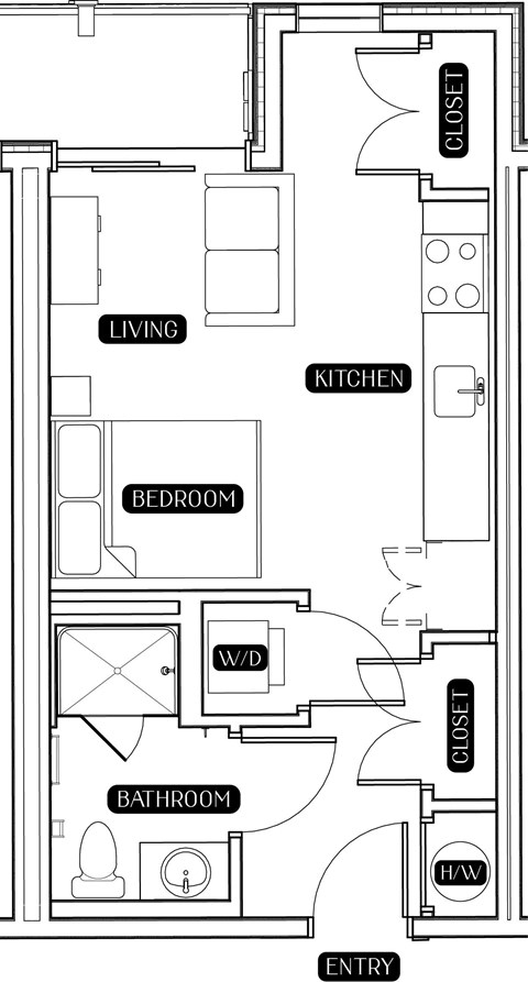 Floor plan for studio, 1 bath, 404 sqft